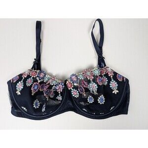 VICTORIA SECRET DREAM ANGELS BLUE FLORAL LACE  PUSH-UP WITHOUT PAD BRA 32DD